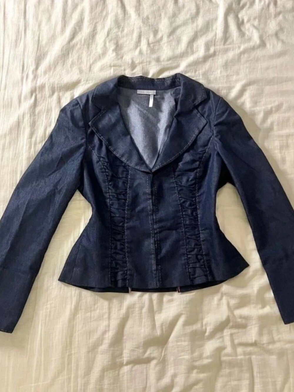 Y2K Office Siren Denim Fitted Blazer Jacket - Size Small/Medium